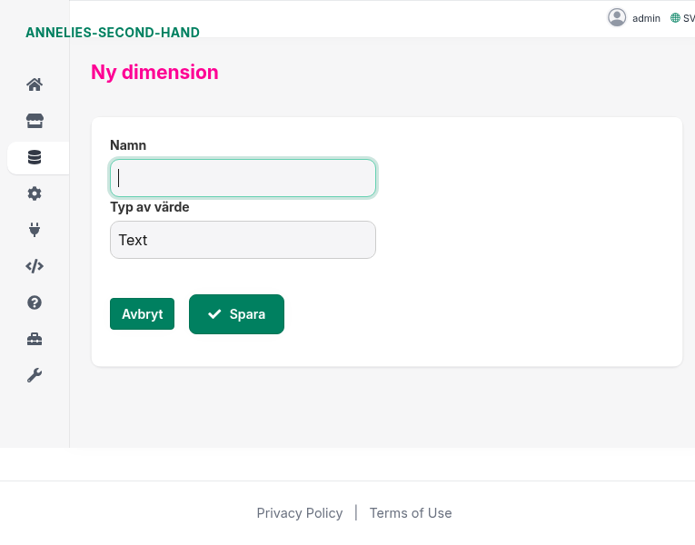 Backoffice: Skapa ny dimension