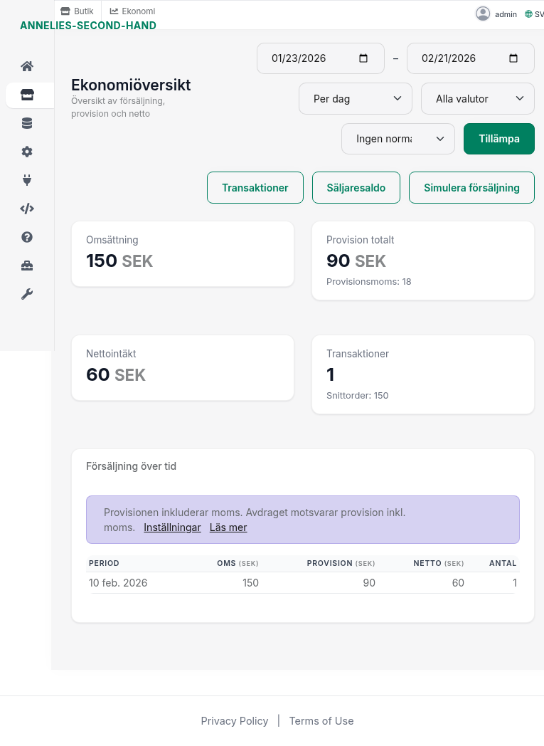 Ekonomiöversikt i backoffice