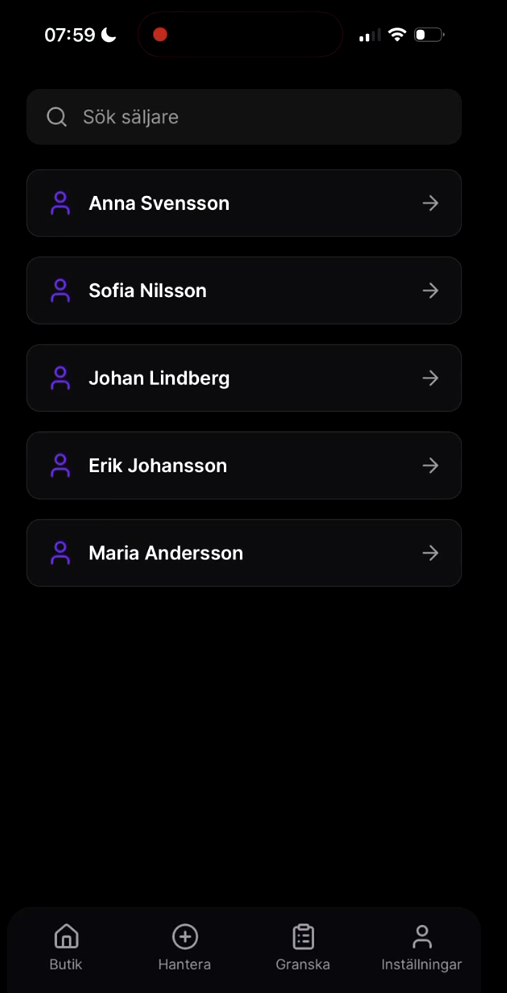 App: sök och välj säljare