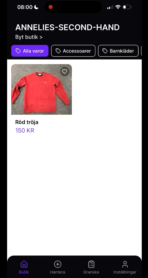 App: vara synlig i butik vy 1