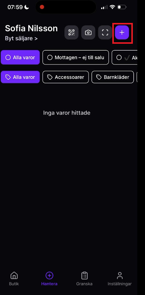 App: plustecken för ny vara