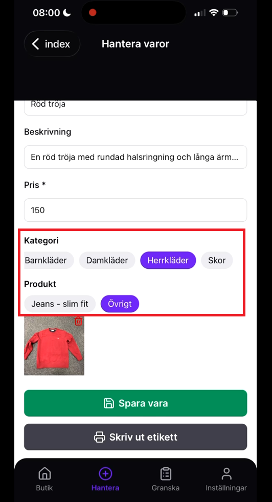 App: AI väljer kategori och produkt