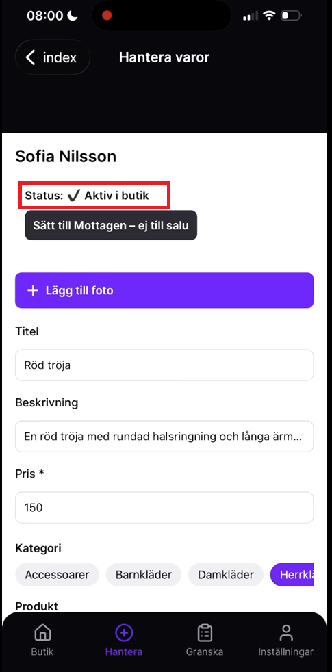 App: aktiv i butik efter aktivering