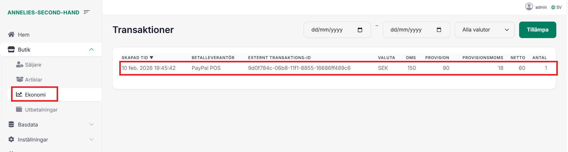 Komisio: PayPal POS integration i listan