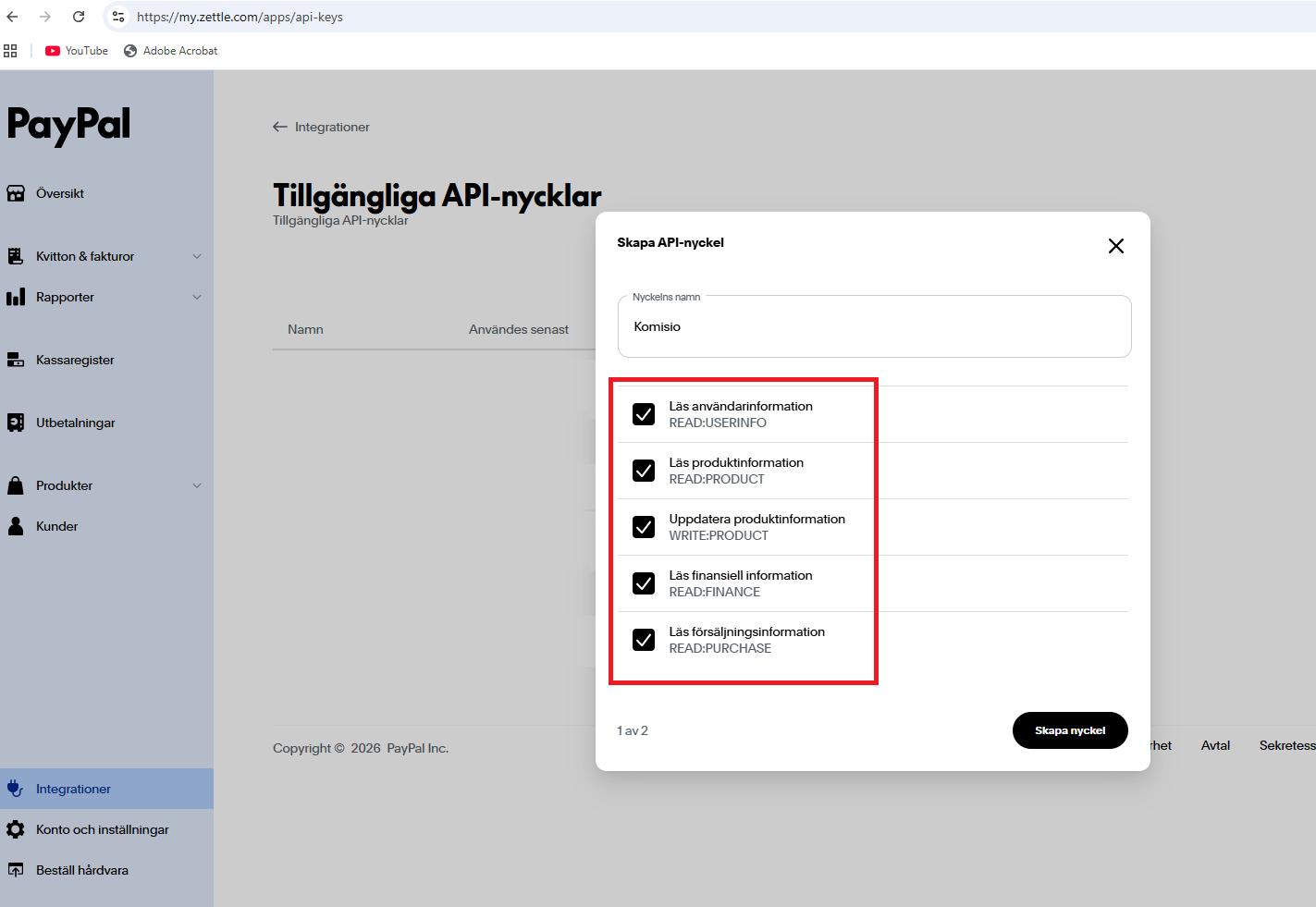 PayPal POS skapa API-nyckel