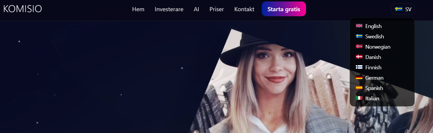 Skärmdump 2 – Språkval svenska
