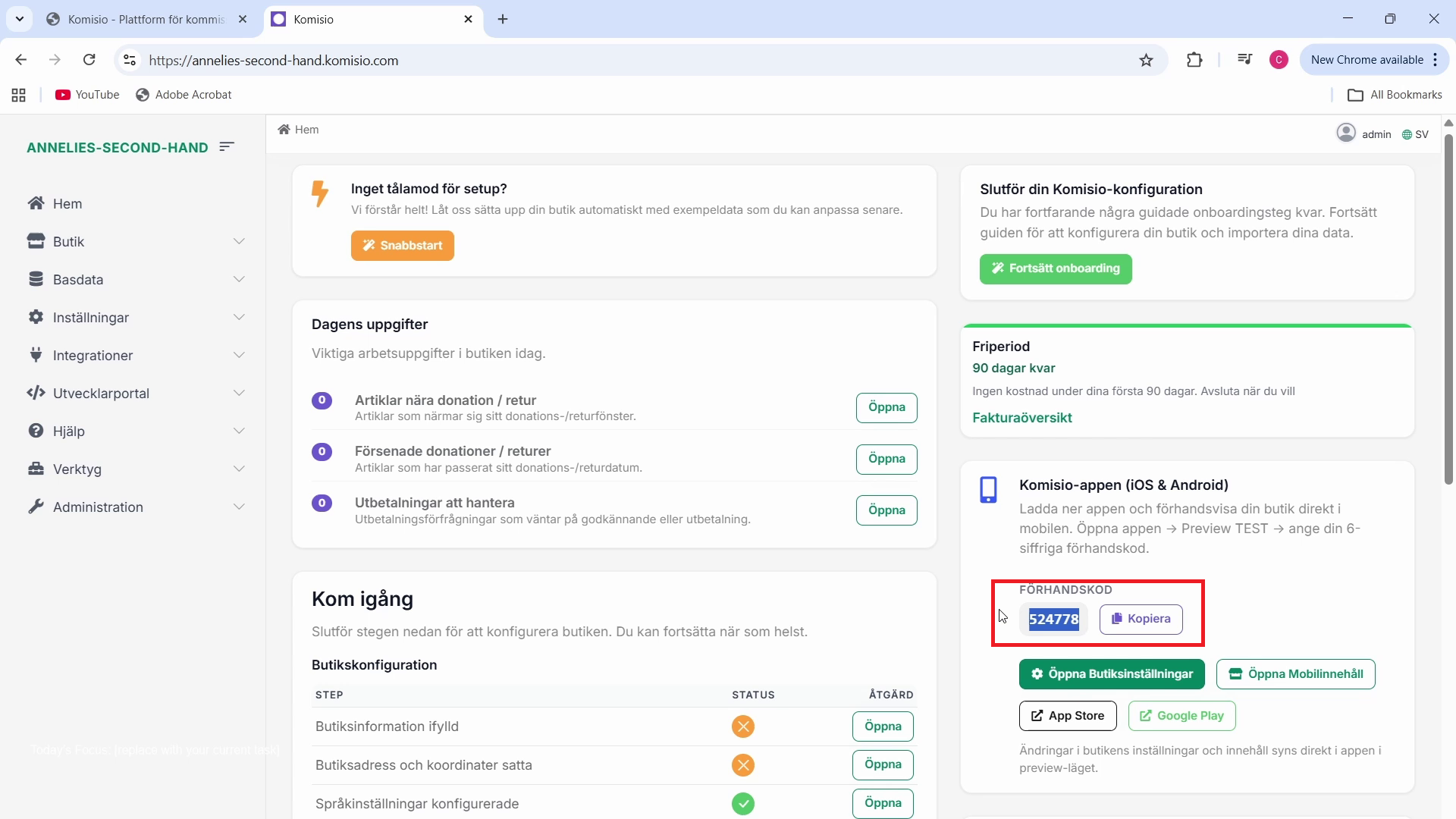 Skärmdump 13 – Preview-kod