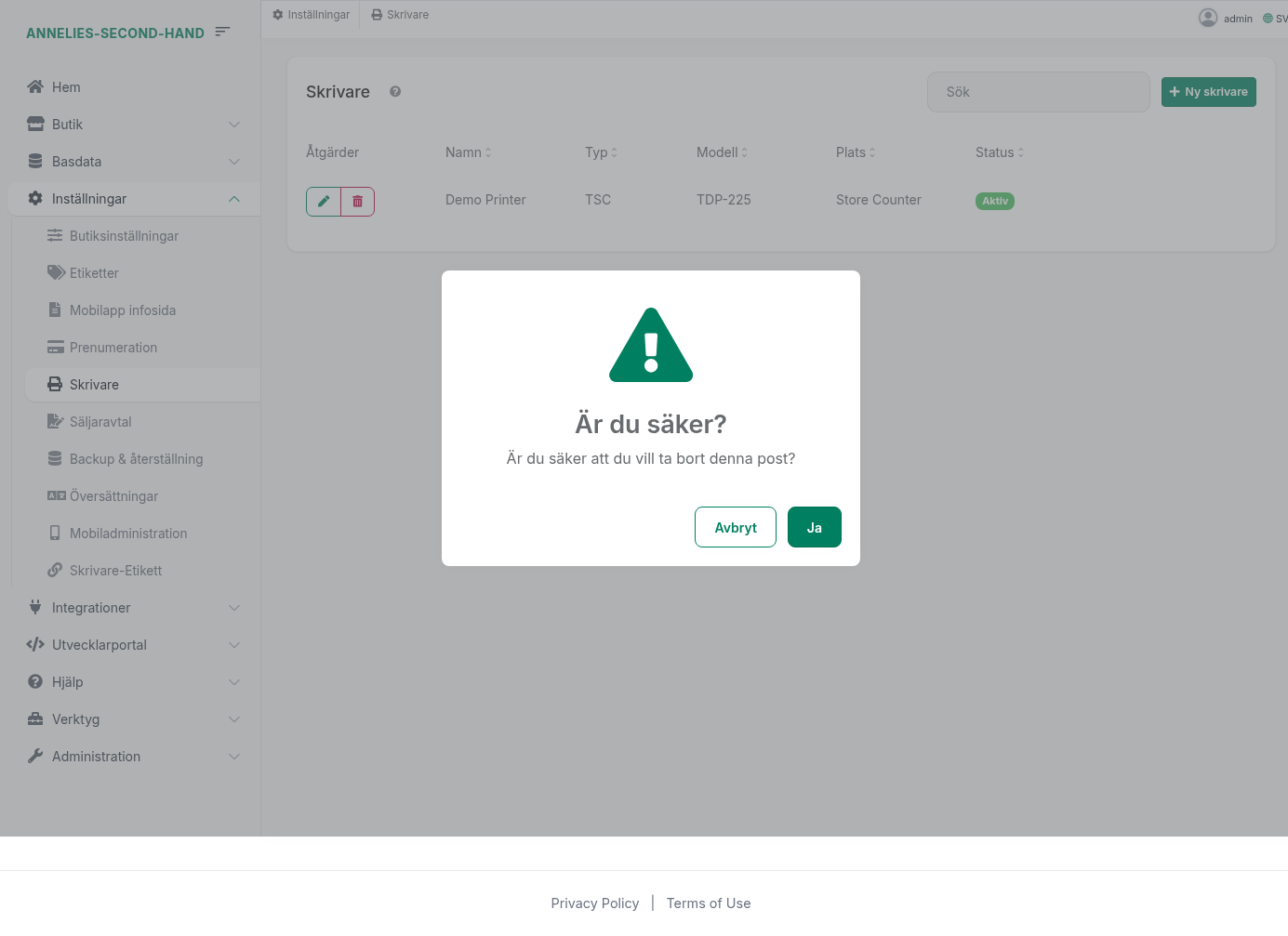 Bekräftelse: Är du säker att du vill ta bort denna post?