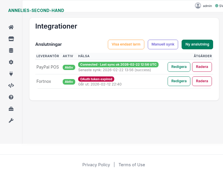 Integrationer – lista över anslutningar