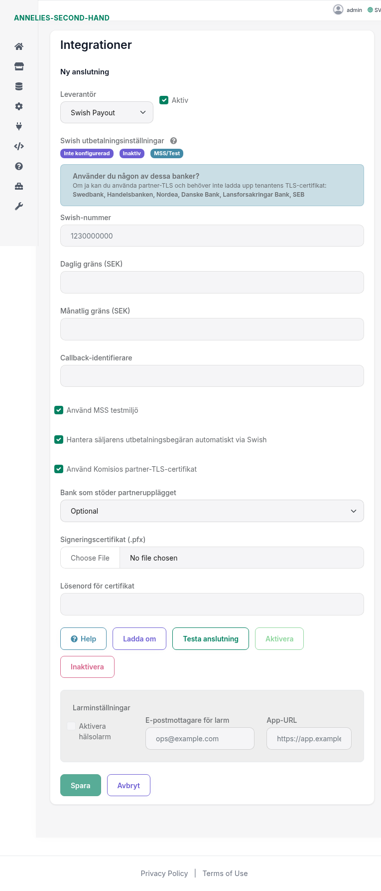 Swish Payout – formulär med fält
